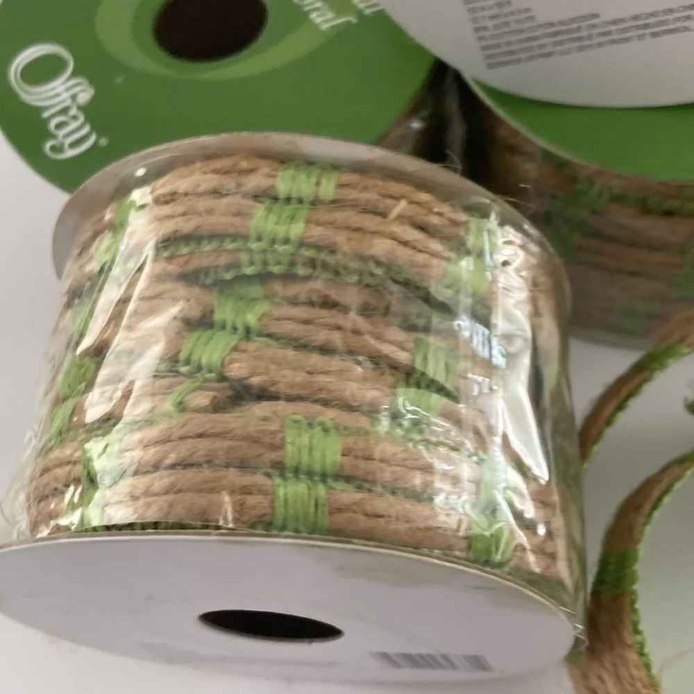 5 Rolls Offray Floral Ribbon Spring Green Jute Brown 1/2 inch